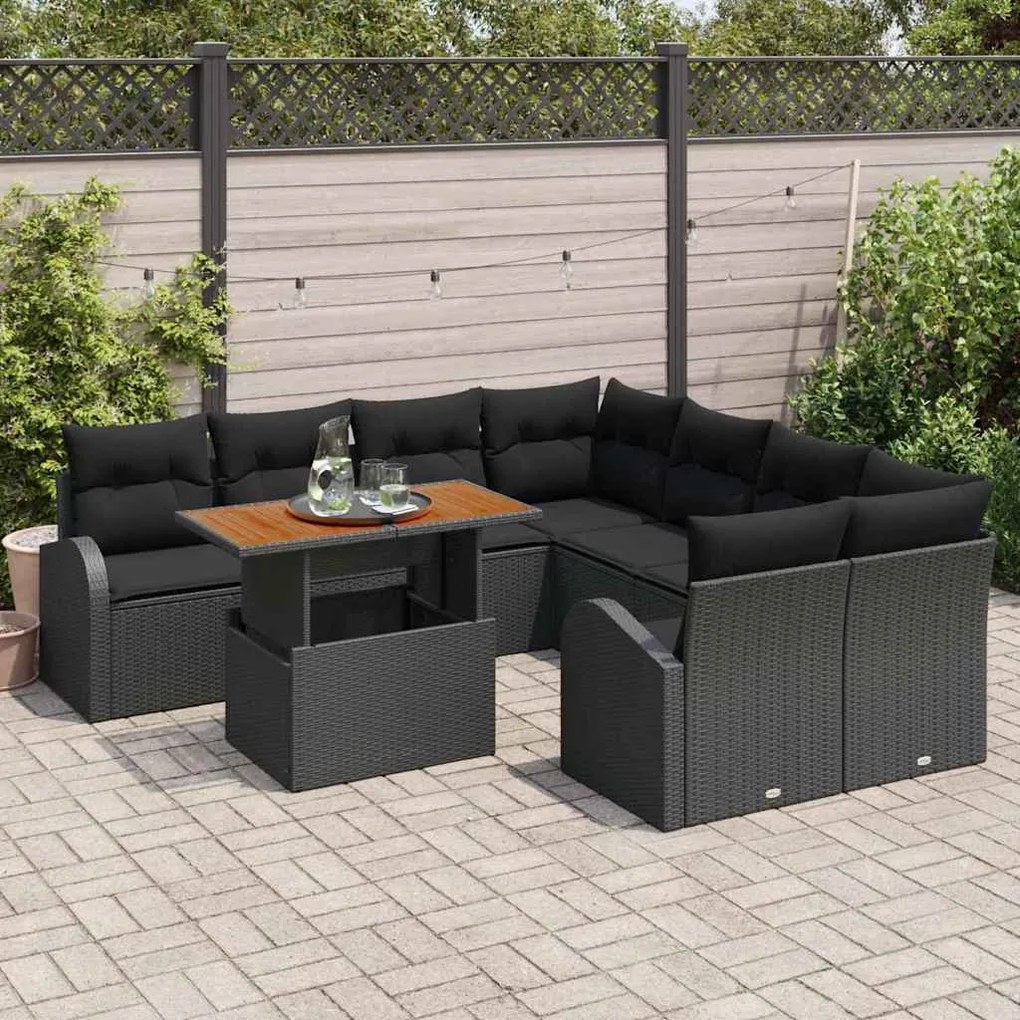 vidaXL Σετ Καναπέ Κήπου με μαξιλάρι 9 pcs Μαύρο 100 x 55 x 73 εκ