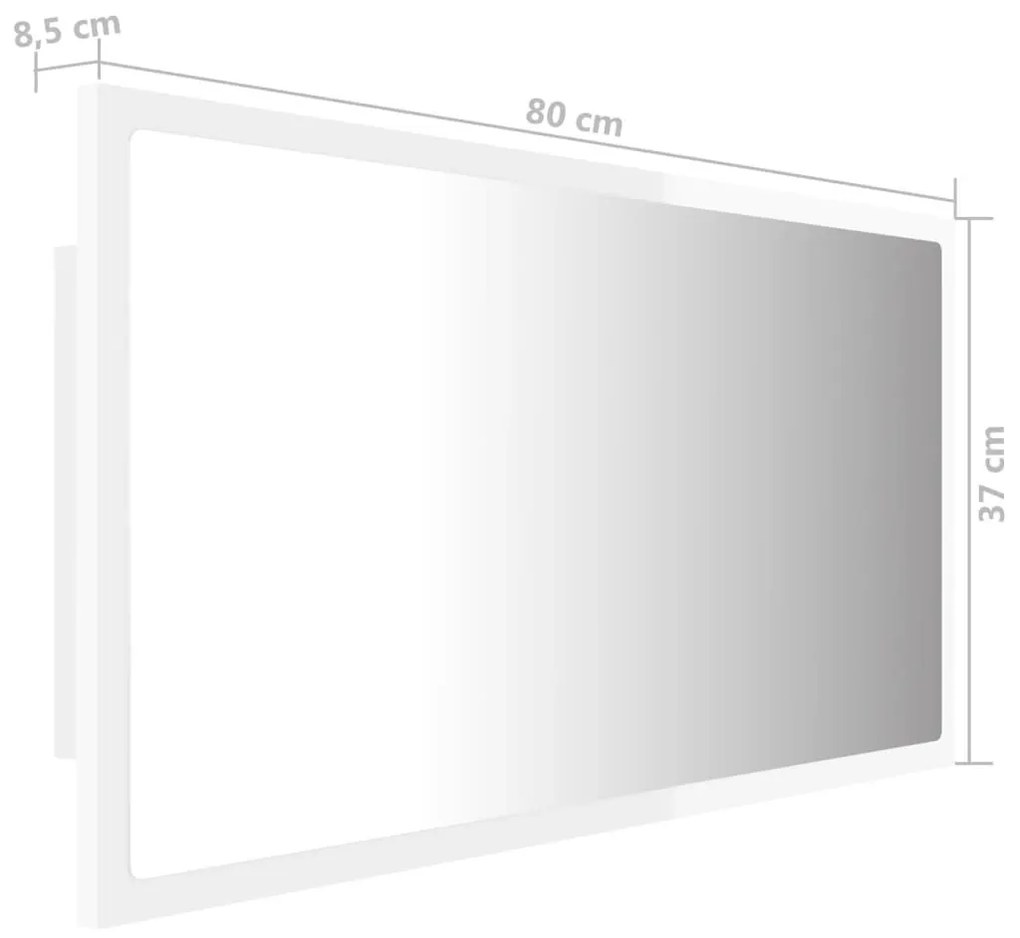 Καθρέφτης Μπάνιου με LED Γυαλ. Λευκό 80x8,5x37 εκ. Ακρυλικός - Λευκό