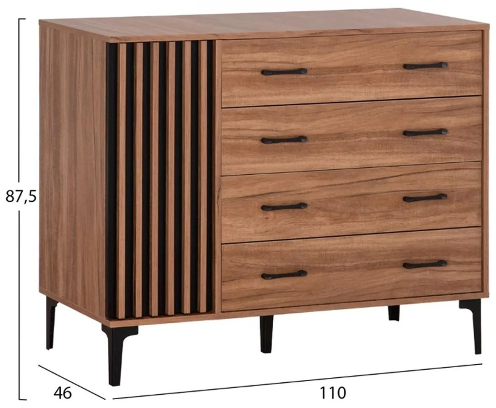 Σετ κρεβατοκάμαρας HARRY C21115 4 τμχ. Μελαμίνη σε Φυσικό Ξύλου - Μαύρο 175x204x100 εκ.