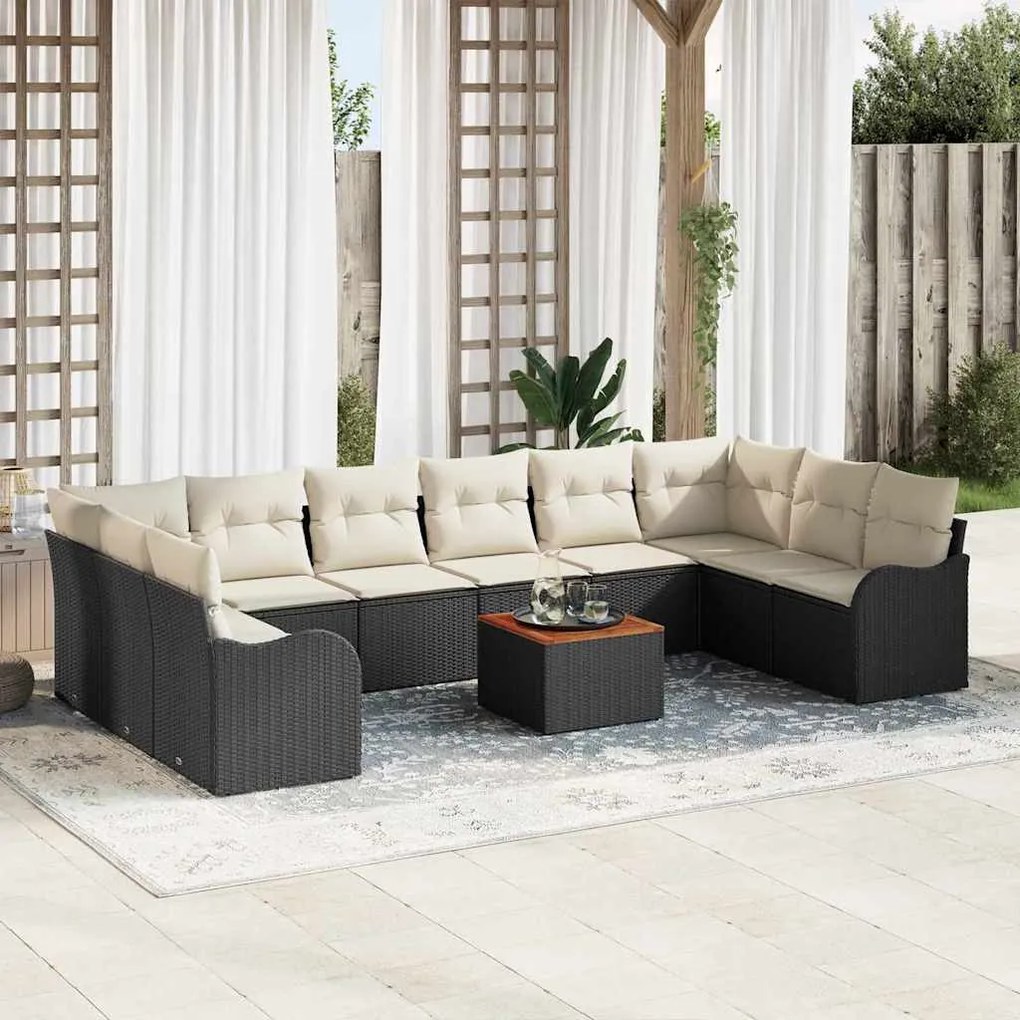 vidaXL Σετ Καναπέ Κήπου 11 pcs Μαύρο Πολυ ράταν