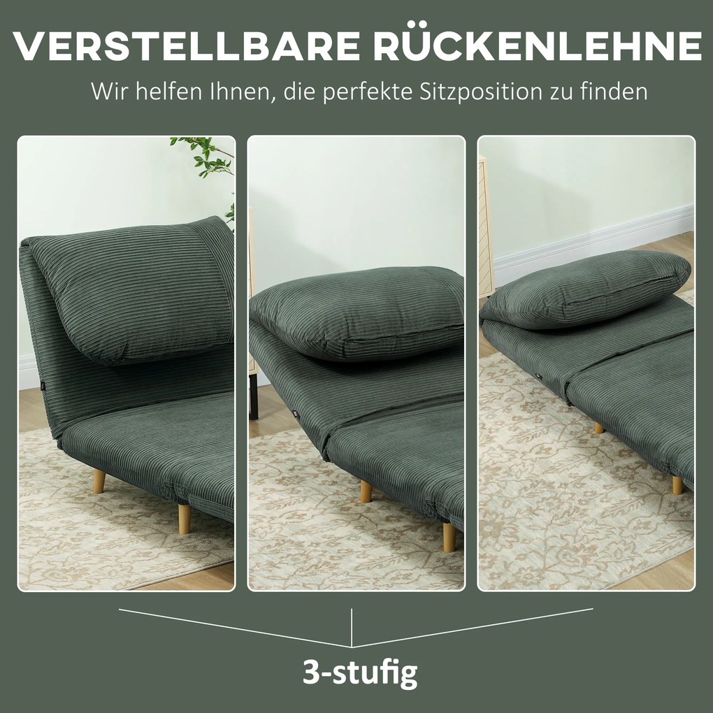 HOMCOM 2-σε-1 πολυθρόνα-κρεβάτι, ρυθμιζόμενο προσκέφαλο, εμφάνιση κοτλέ, 82 cm x 87 cm x 89 cm Πράσινο