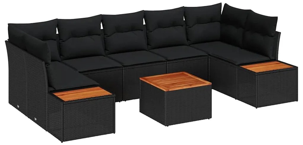 vidaXL Σετ Καναπέ Κήπου με μαξιλάρι 8 pcs Μαύρο Πολυ ράταν