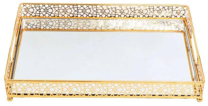 Δίσκος Μεταλλικός Με Καθρέπτη SUB201 45x30x6cm Gold Espiel Metal, Glass