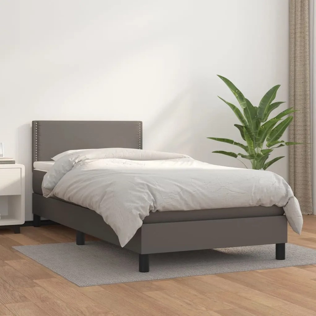 vidaXL Κρεβάτι Boxspring με Στρώμα Γκρι 90x190 εκ. από Συνθετικό Δέρμα