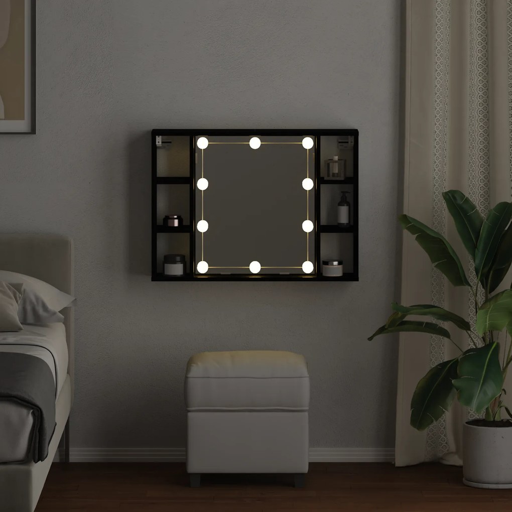 vidaXL Καθρέφτης Ντουλάπι LED - Μαύρη Δρυς - 76x15x55 εκ. - Κατασκευασμένο από Επεξεργασμένο Ξύλο