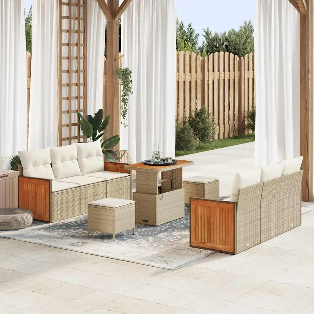 vidaXL Σετ Καναπέ Κήπου 9 pcs μπεζ και κρεμ 90 x 55 x 71 cm