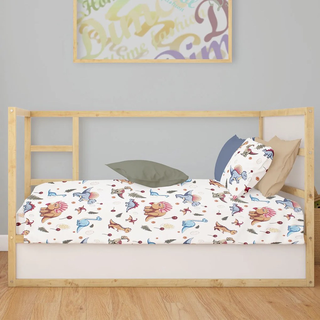 Σεντόνια Κούνιας (Σετ) Dimcol Dinosaur 519 White - Blue