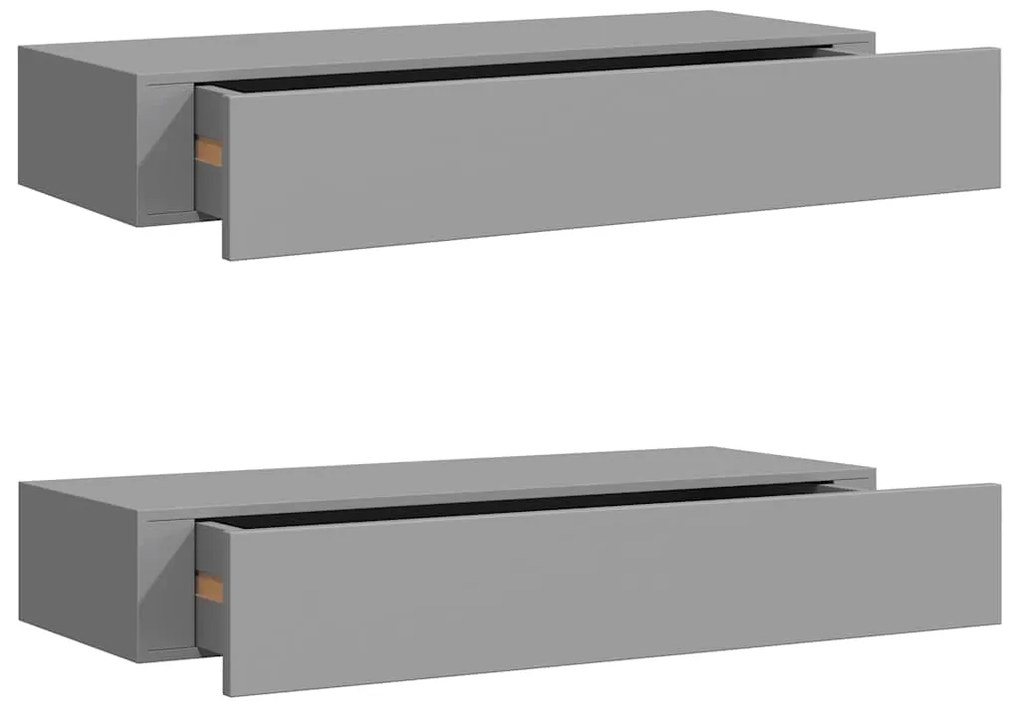 vidaXL Ράφια Τοίχου με Συρτάρια 2 Τεμ. Γκρι 60 x 23,5 x 10εκ. από MDF