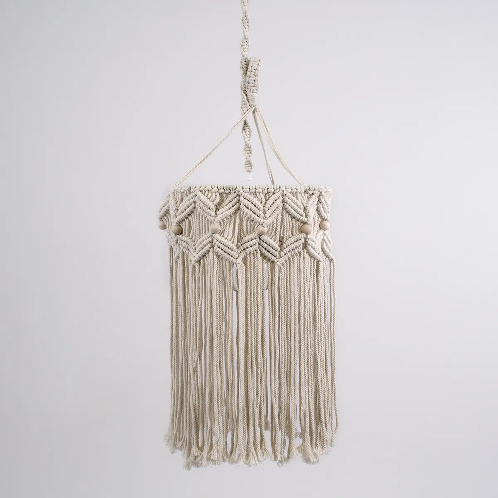 GloboStar® CONGO 36206 Boho - Μακραμέ - Macrame Κρεμαστό Φωτιστικό Οροφής Μονόφωτο 1 x E27 Πλεκτό Χειροποίητο Μπεζ Υφασμάτινο με Σχοινί Φ30 x Υ50cm