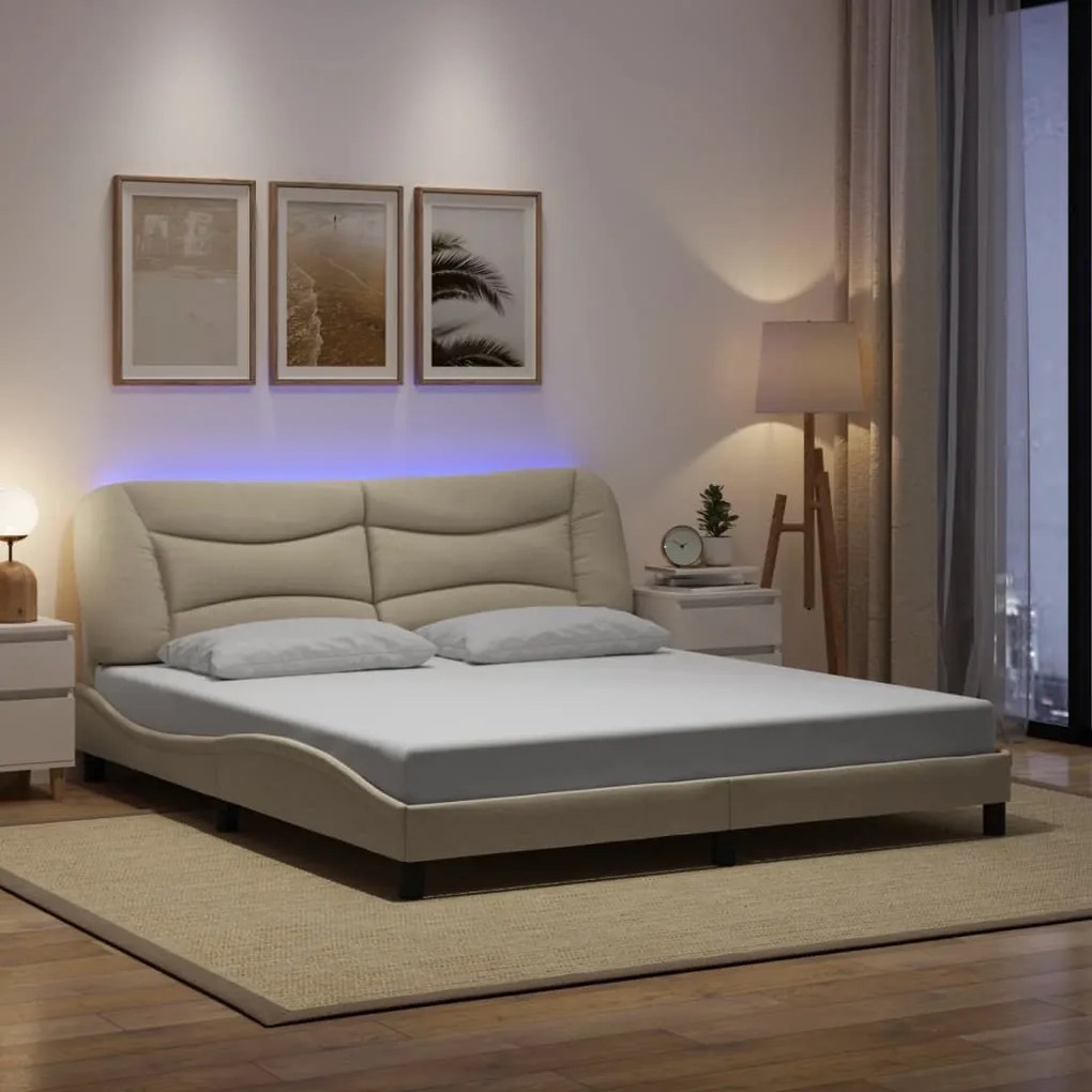 vidaXL Πλαίσιο κρεβατιού με LED χωρίς στρώμα Κρέμα 180x200 cm Ύφασμα