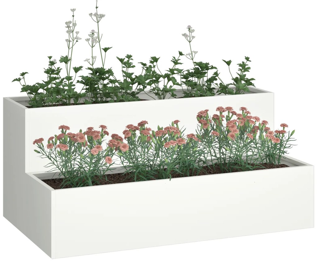 vidaXL Κηπευτικός Κιβωτός 2 Στρωμάτων 100 x 60 x 45 εκ Λευκό Ατσάλι