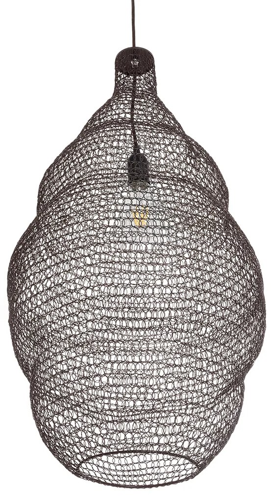 GloboStar® KENTUCKY 01896 Vintage Κρεμαστό Φωτιστικό Οροφής Μονόφωτο 1 x E27 AC220-240V IP20 - Φ40 x Υ70cm - Σκούρο Καφέ Μεταλλικό Πλέγμα - 5 Χρόνια Εγγύηση