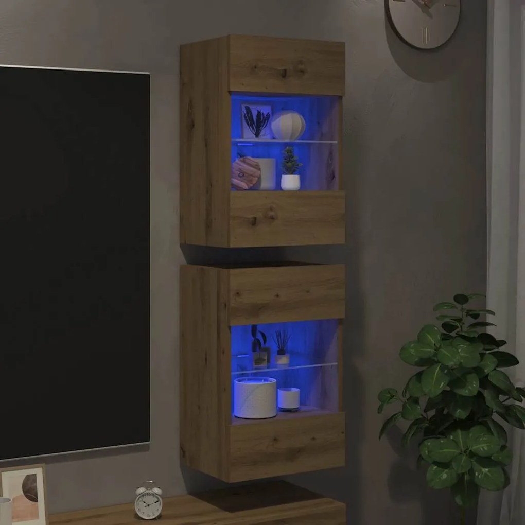 vidaXL Έπιπλα Τοίχου Τηλεόρασης LED 2 Τεμ. τεχνίτης Δρυς 40x30x60,5εκ.