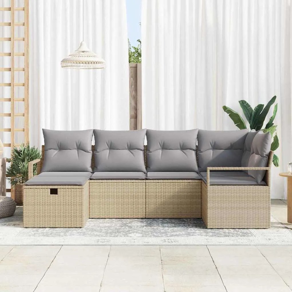 vidaXL Σετ Καναπέ Κήπου με μαξιλάρι 6 pcs Μπεζ Πολυ ράταν
