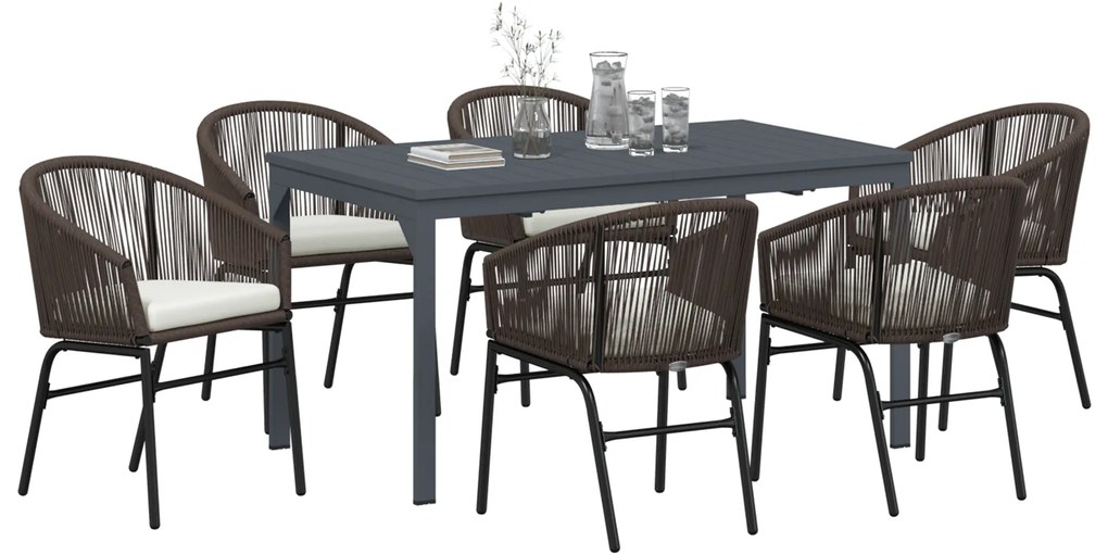 vidaXL Σετ Φαγητού Κήπου 7 pcs Καφέ Μεσαίο Σκελετός Μετάλλου