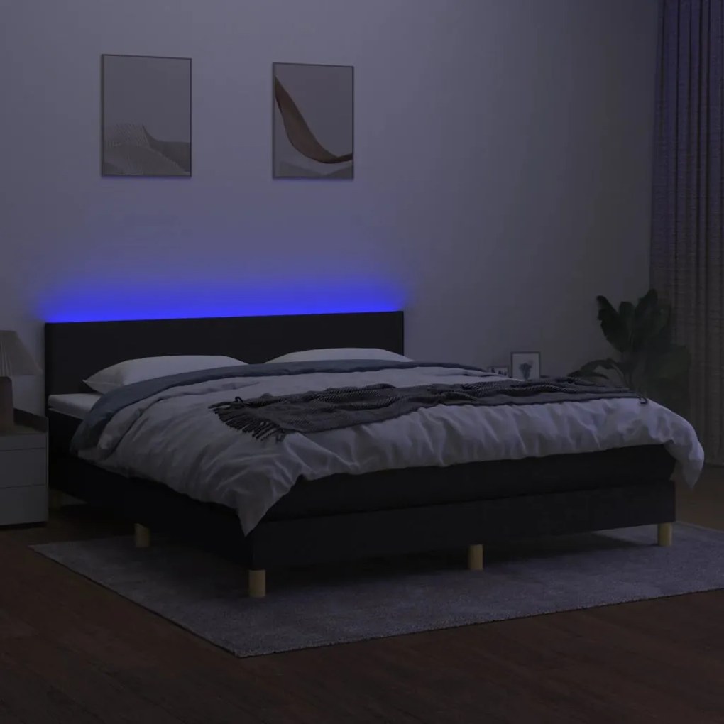 ΚΡΕΒΑΤΙ BOXSPRING ΜΕ ΣΤΡΩΜΑ &amp; LED ΜΑΥΡΟ 180X200 ΕΚ. ΥΦΑΣΜΑΤΙΝΟ 3133575