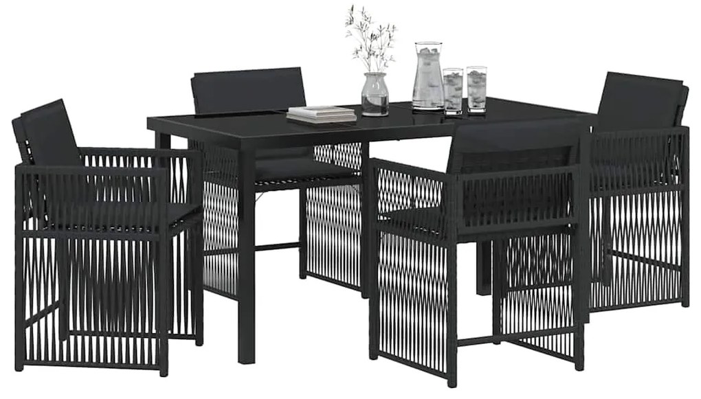 vidaXL Σέτ φαγητού για κήπο 5 pcs Μαύρο συνθετικό ρατάν