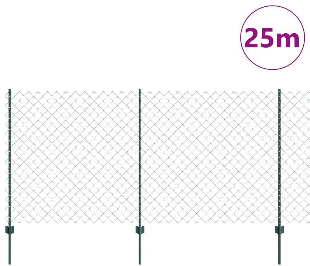 vidaXL Φράχτης Αλυσίδας με 22 U Posts Πράσινος 1.2x25 μ Χάλυβα