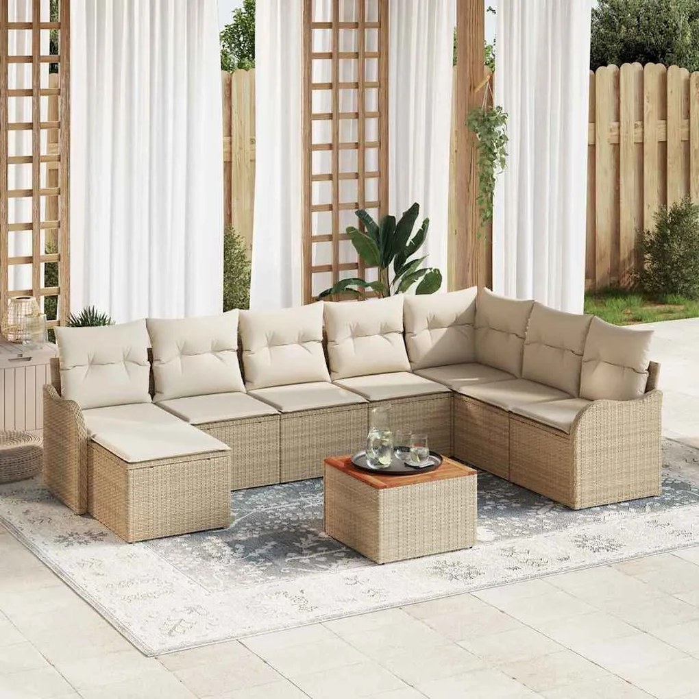 vidaXL Σετ Καναπέ Κήπου 9 pcs Μπεζ Πολυ ράταν