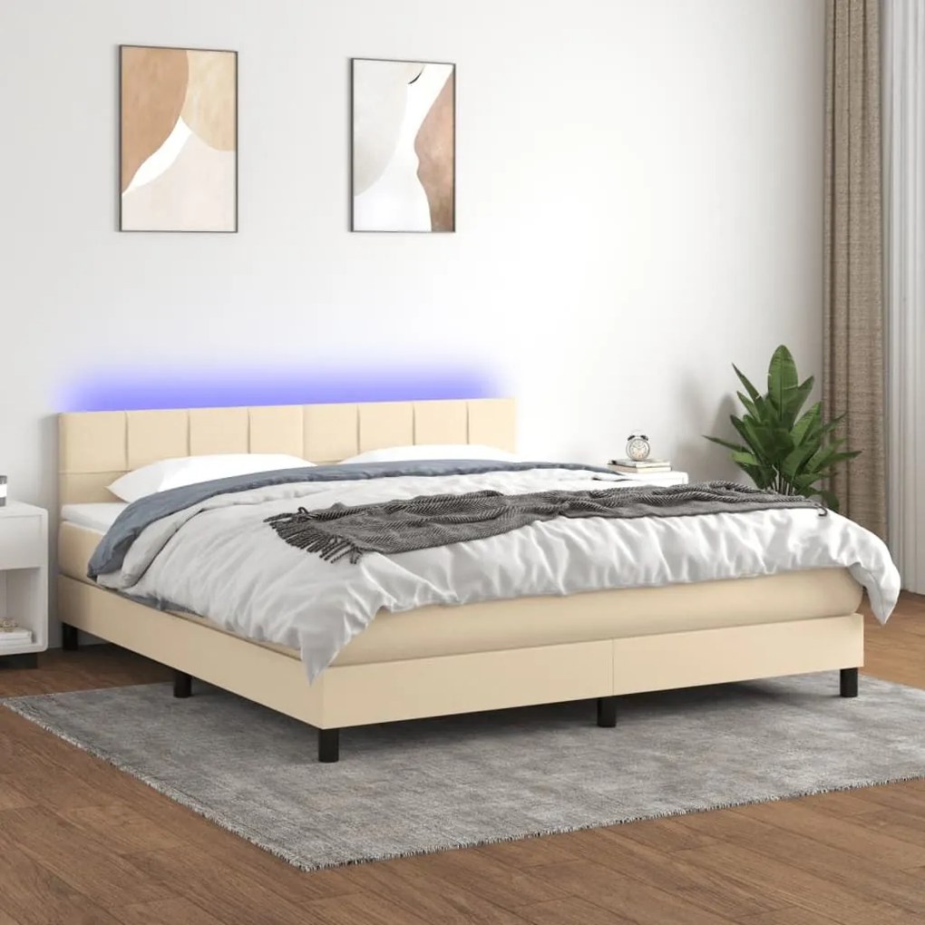 ΚΡΕΒΑΤΙ BOXSPRING ΜΕ ΣΤΡΩΜΑ &amp; LED ΚΡΕΜ 160X200 ΕΚ. ΥΦΑΣΜΑΤΙΝΟ 3133170