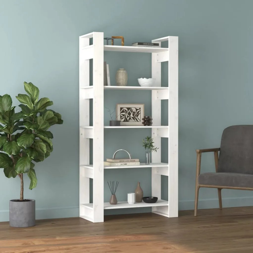 vidaXL Βιβλιοθήκη/Διαχωριστικό Χώρου Λευκό 80x35x160 εκ. Μασίφ Ξύλο