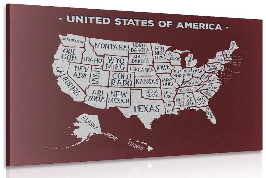 Εικόνα εκπαιδευτικό χάρτη των ΗΠΑ με μπορντό φόντο - 120x80