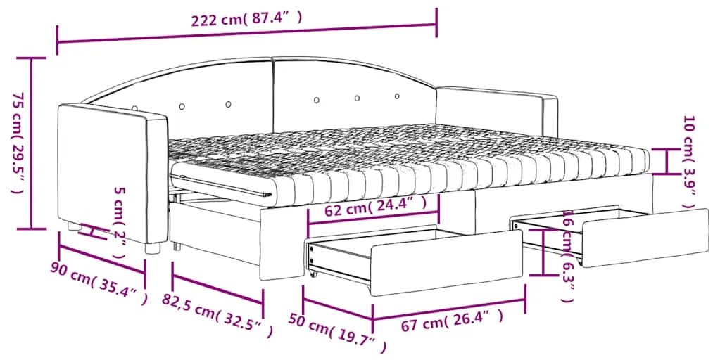 Καναπές Κρεβάτι Συρόμενος Σκ. Γκρι 80x200 Βελούδο Συρτάρια - Γκρι