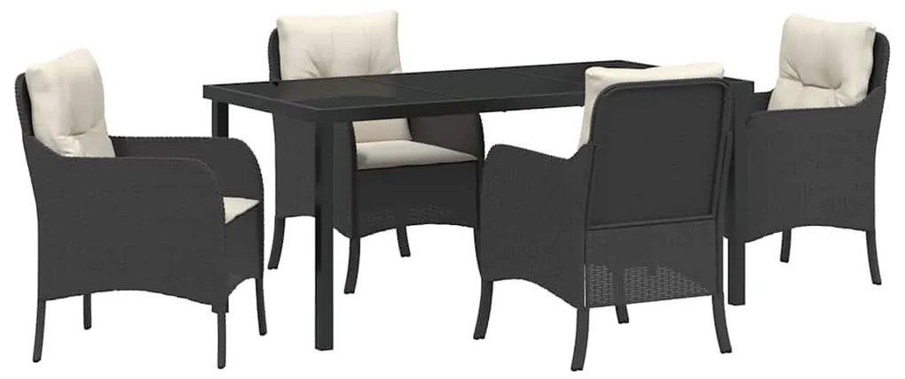 vidaXL Σέτ φαγητού για κήπο με μαξιλάρι 5 pcs Μαύρο Πολυ ράταν