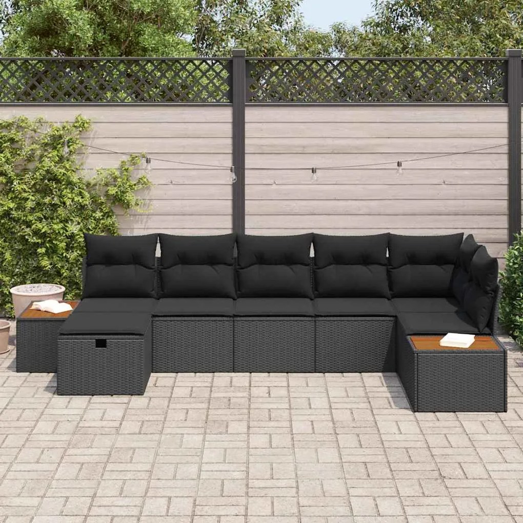 vidaXL Σετ Καναπέ Κήπου με μαξιλάρι 7 pcs Μαύρο Πολυ ράταν