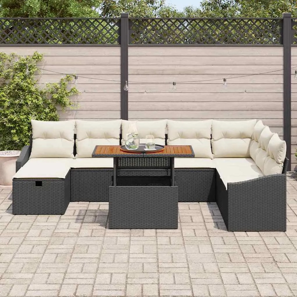 vidaXL Σετ Καναπέ Κήπου Ρυθμιζόμενο ύψος 9 pcs Μαύρο συνθετικό ρατάν
