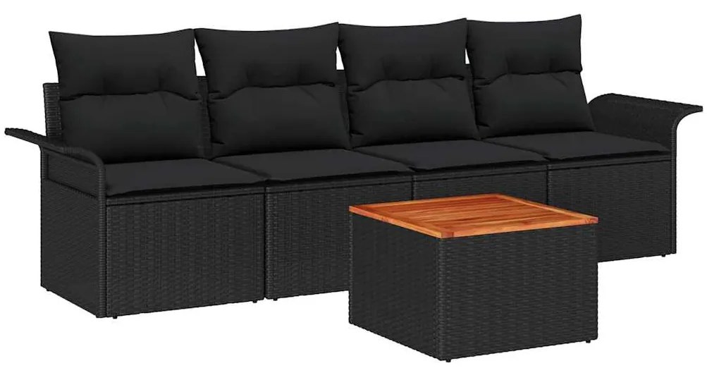 vidaXL Σετ Καναπέ Κήπου 5 pcs Μαύρο Πολυ ράταν