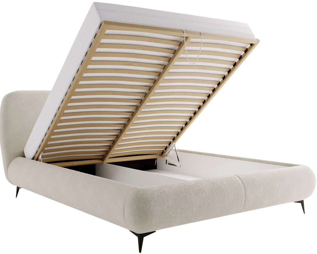 Επενδυμένο κρεβάτι Moe-Beige-180 x 200