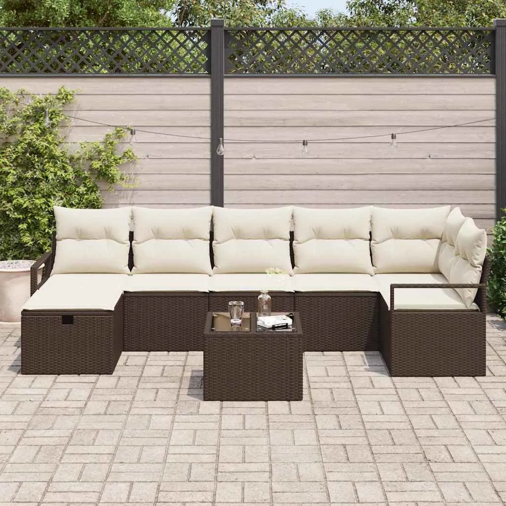 vidaXL Σετ Καναπέ Κήπου 8 pcs Καφέ και κρεμ 287 x 122 x 85 εκ