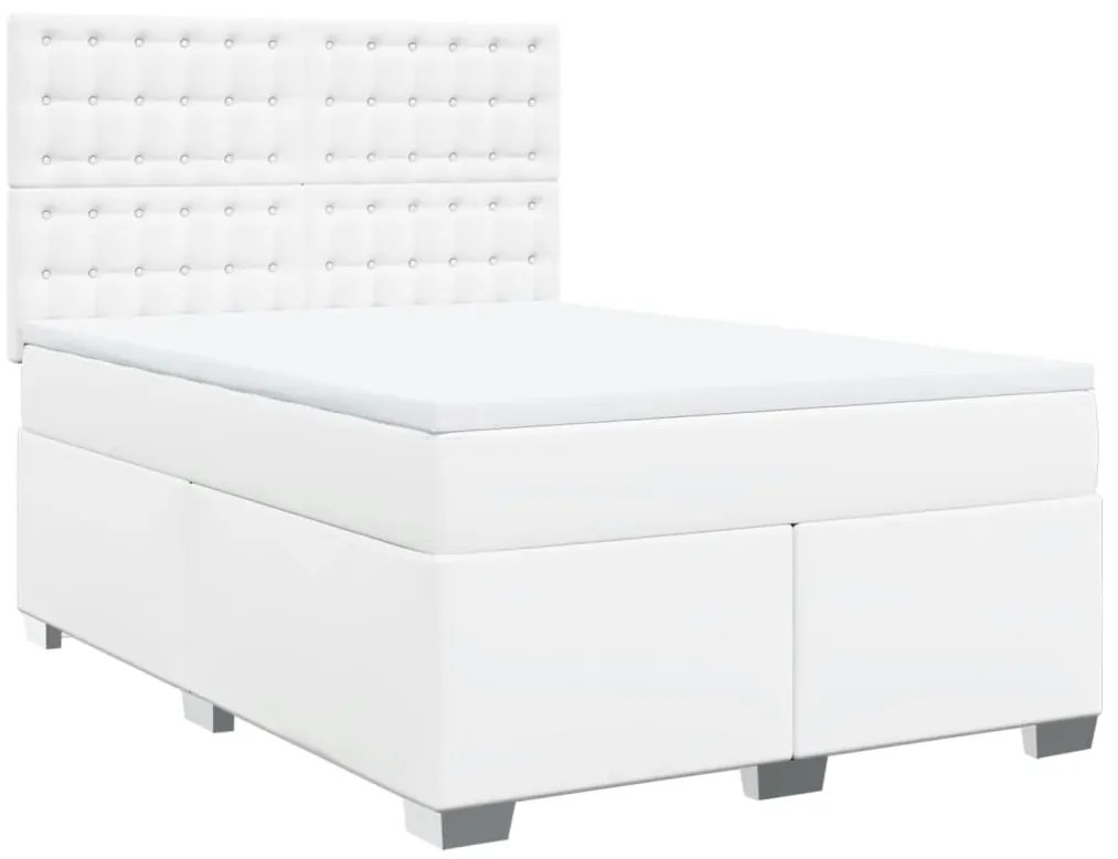 vidaXL Κρεβάτι Boxspring με Στρώμα Λευκό 160x200εκ.από Συνθετικό Δέρμα