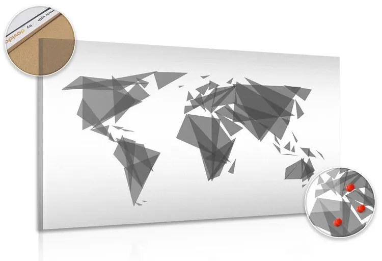 Εικόνα σε γεωμετρικό παγκόσμιο χάρτη από φελλό σε ασπρόμαυρο σχέδιο - 120x80  transparent