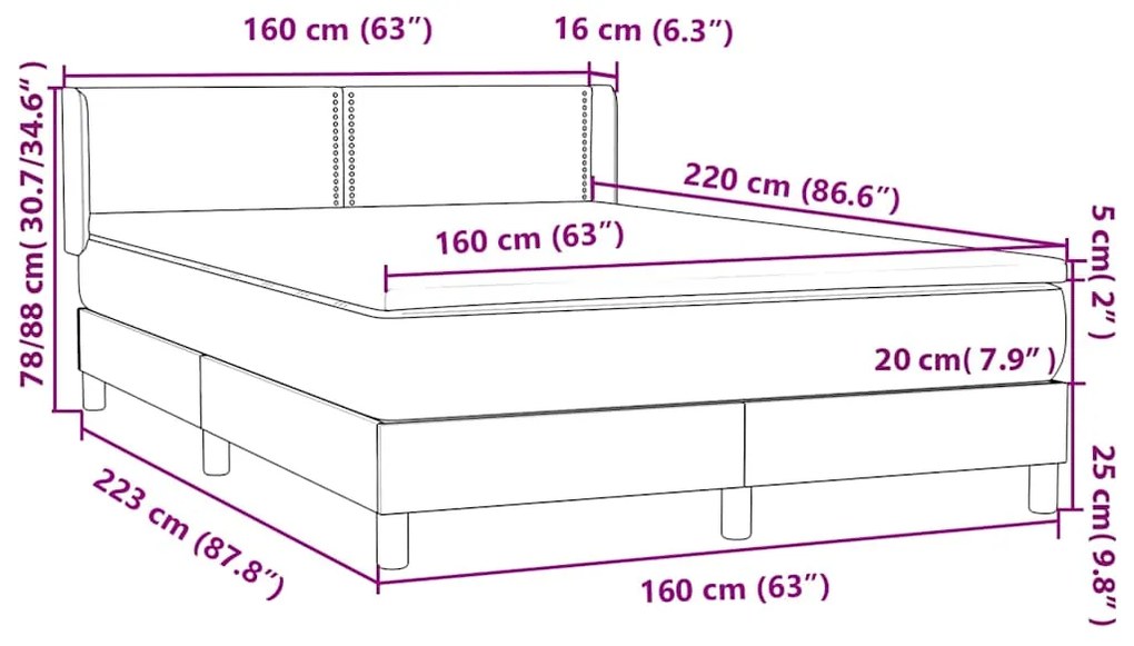 BOX SPRING ΚΡΕΒΑΤΙ ΜΕ ΣΤΡΩΜΑ ΣΚΟΥΡΟ ΓΚΡΙ 160X220 CM ΒΕΛΟΥΔΙΝΟ 3318076