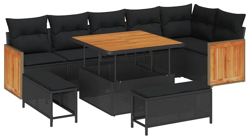 vidaXL Σετ Καναπέ Κήπου με μαξιλάρι 9 pcs Μαύρο