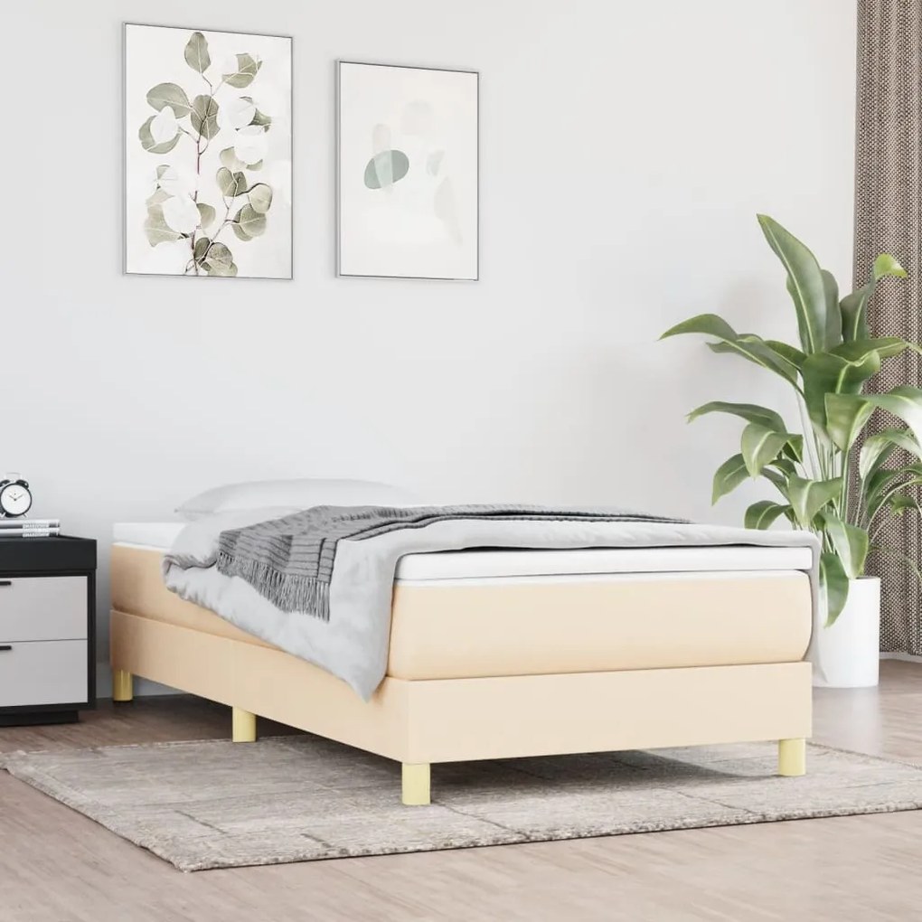 vidaXL Κρεβάτι Boxspring με Στρώμα Κρεμ 90x190 εκ.Υφασμάτινο