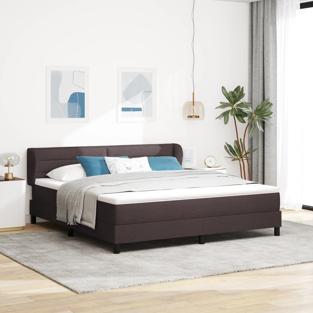 vidaXL Κρεβάτι Box Spring με Στρώμα Σκούρο Καφέ 180x200 εκ. Ύφασμα
