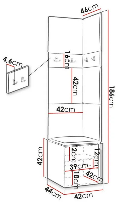 Σετ διαδρόμου Hartford 347, 186cm, 16 kg, Γραφίτης, Ταπισερί, Πλαστικοποιημένη μοριοσανίδα, Τοίχου, Εντοιχισμένη | Epipla1.gr