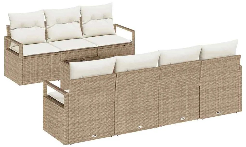 vidaXL Σετ Καναπέ Κήπου με μαξιλάρι με αποθήκευση 8 pcs Μπεζ και Κρέμα