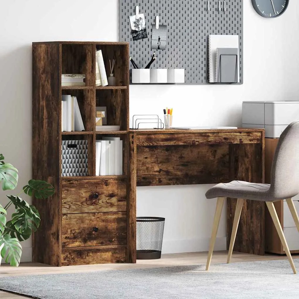 vidaXL Γραφείο με αποθηκευτικό χώρο με συρτάρι 2 pcs Καπνιστό Δρύς