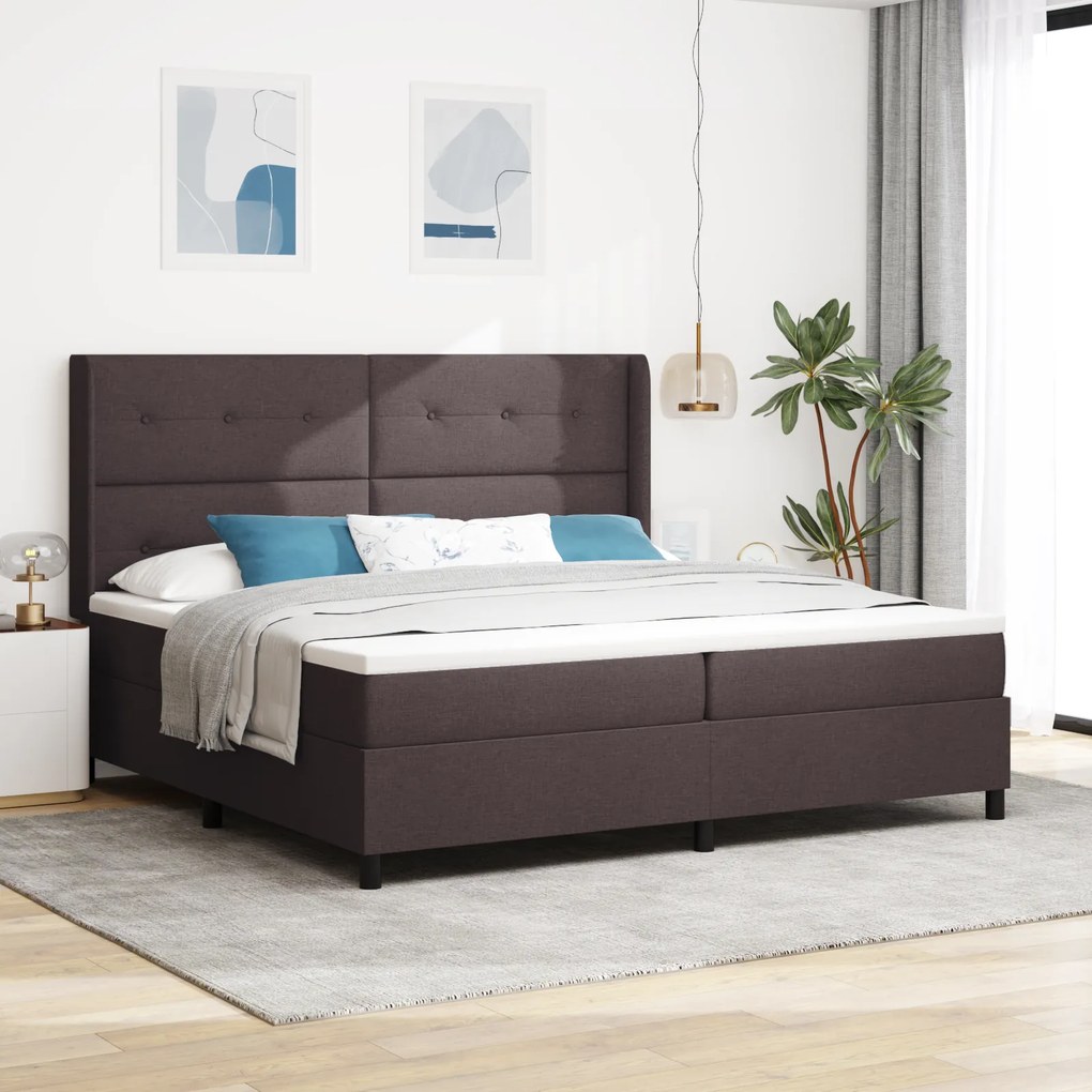 vidaXL Κρεβάτι Box Spring με Στρώμα & LED Καφέ 200x200 εκ Υφασμάτινο