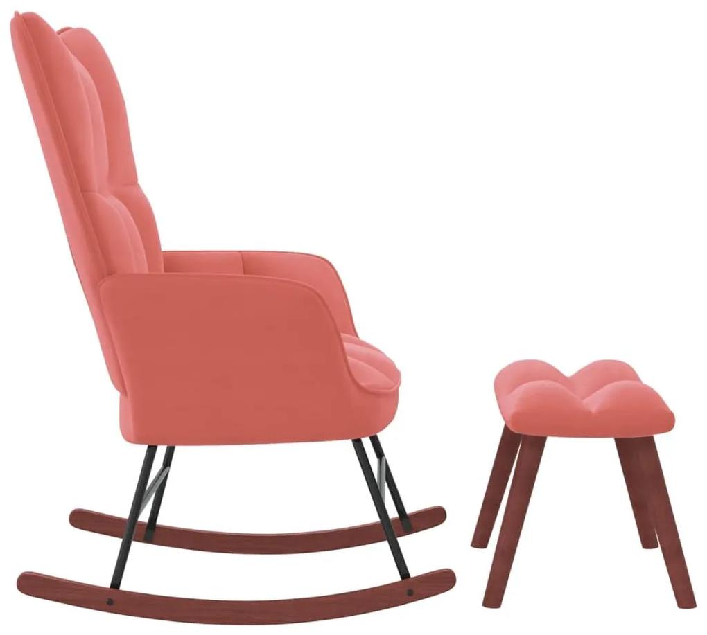 Πολυθρόνα Κουνιστή Ροζ Βελούδινη με Σκαμπό - Ροζ