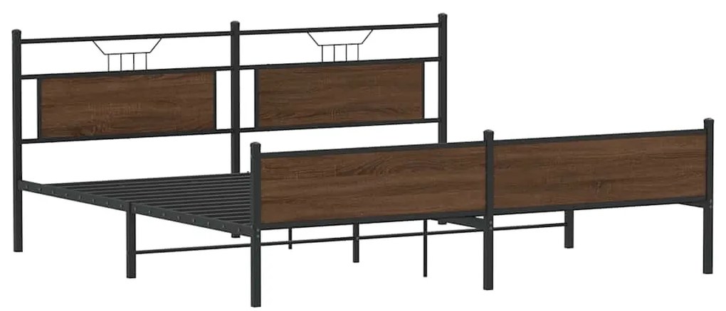 vidaXL Σκελετός Κρεβ. Χωρίς Στρώμα Καφέ Δρυς 193x203 εκ. Μεταλλικό