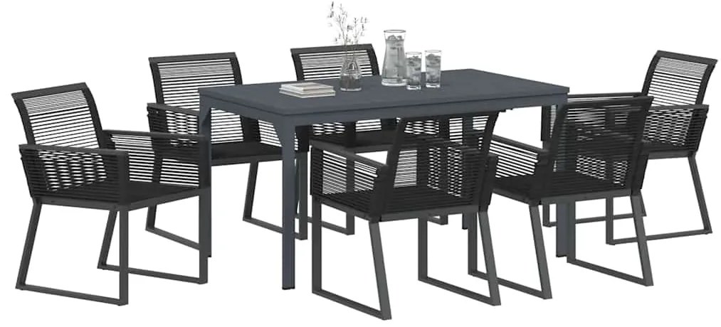 vidaXL Σέτ φαγητού για κήπο 7 pcs Μαύρο Ατσάλι και πολυ-ρατάν
