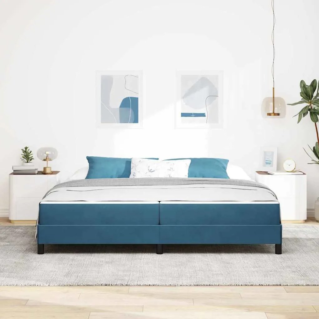 vidaXL Κρεβάτι box spring με στρώμα Σκούρο Μπλε 200 x 200 cm Βελούδο