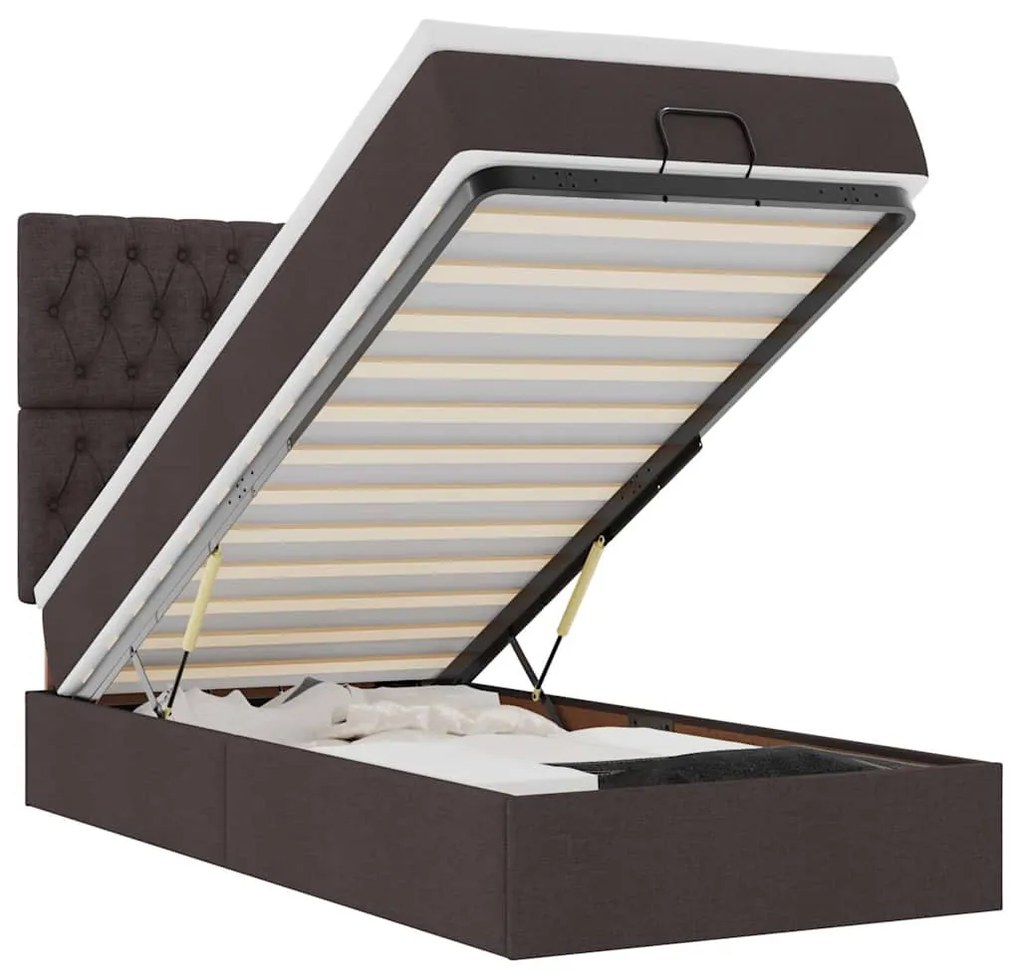 Οθωμανικό κρεβάτι με στρώμα &amp; LEDs Σκούρο καφέ 90x190cm ύφασμα 3314054