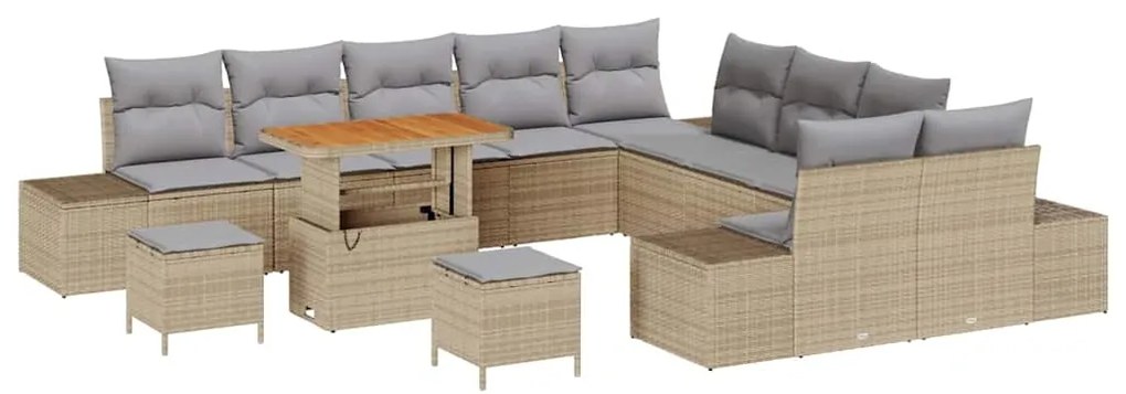vidaXL Σετ Καναπέ Κήπου με μαξιλάρι 13 pcs Μπεζ Πολυ ράταν