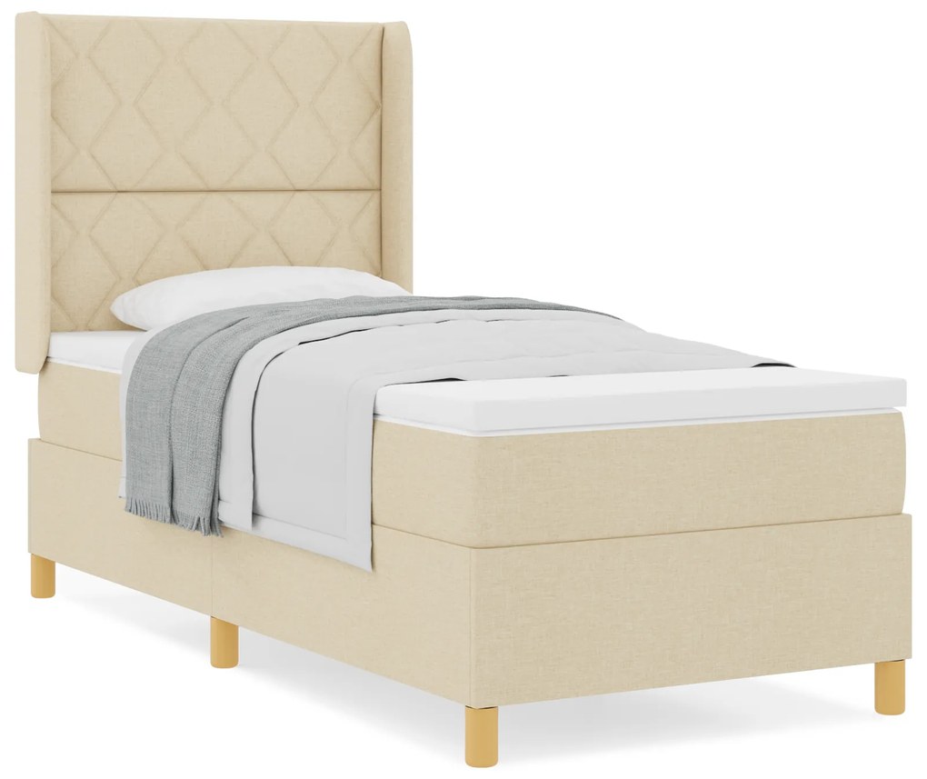 vidaXL Κρεβάτι Box Spring με Στρώμα σε Κρέμ - 90x200 cm Ύφασμα